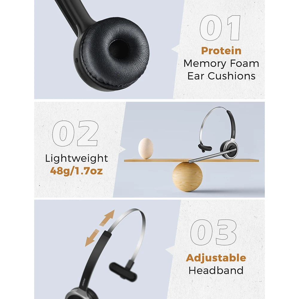 Mpow M5 Wireless Bluetooth Headset for Hands-Free Calling