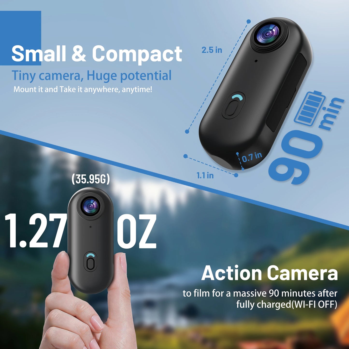 4K Mini WIFI Action Camera with Waterproof Helmet Mount Vlogging