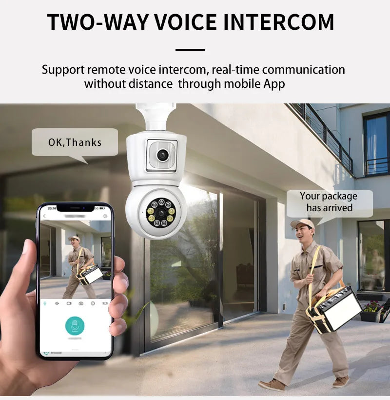 8MP E27 Bulb WiFi Camera 4K Dual Lens Dual Screen Auto Tracking Night Vision Two Way Audio CCTV Security ICSEE