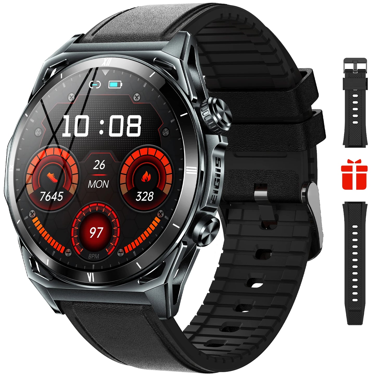 EIGIIS New Smart Watch KE6 1.43" AMOLED Display Men Black Sports Watch KE Series Bluetooth Call IP68 Waterproof