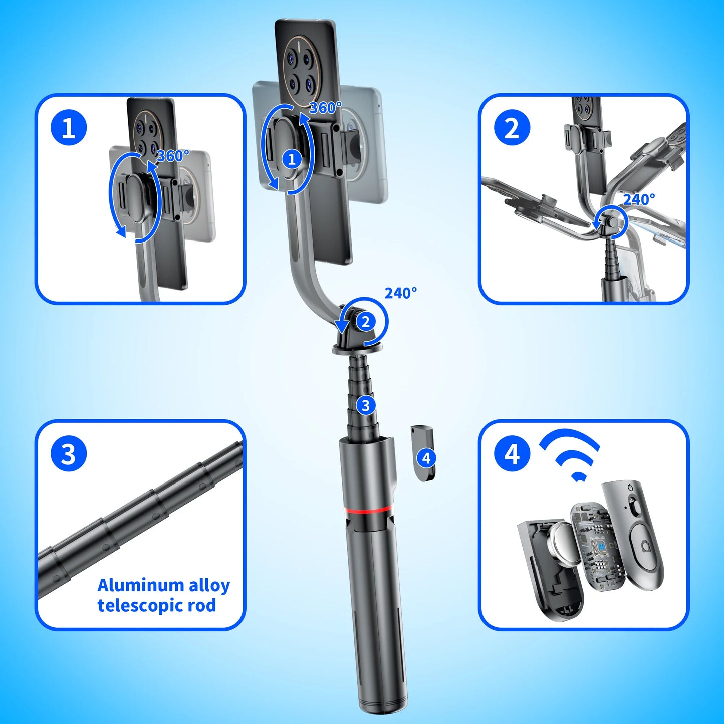 L12 1060mm Foldable Selfie Stick Bluetooth Remote Tripod