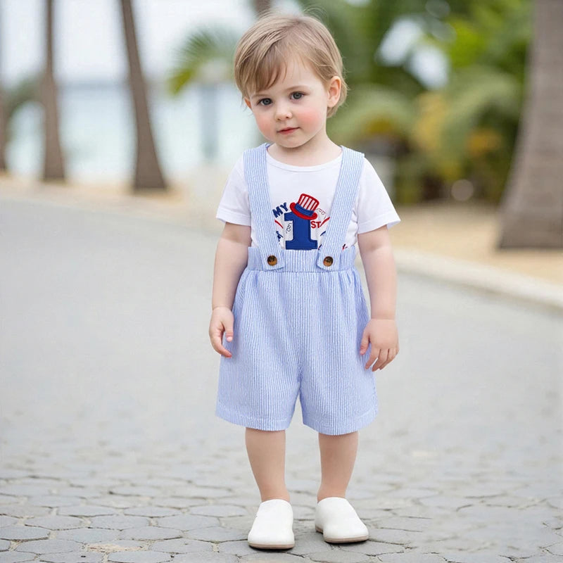 Infant Boys Independence Day Outfits American Flag Romper Set