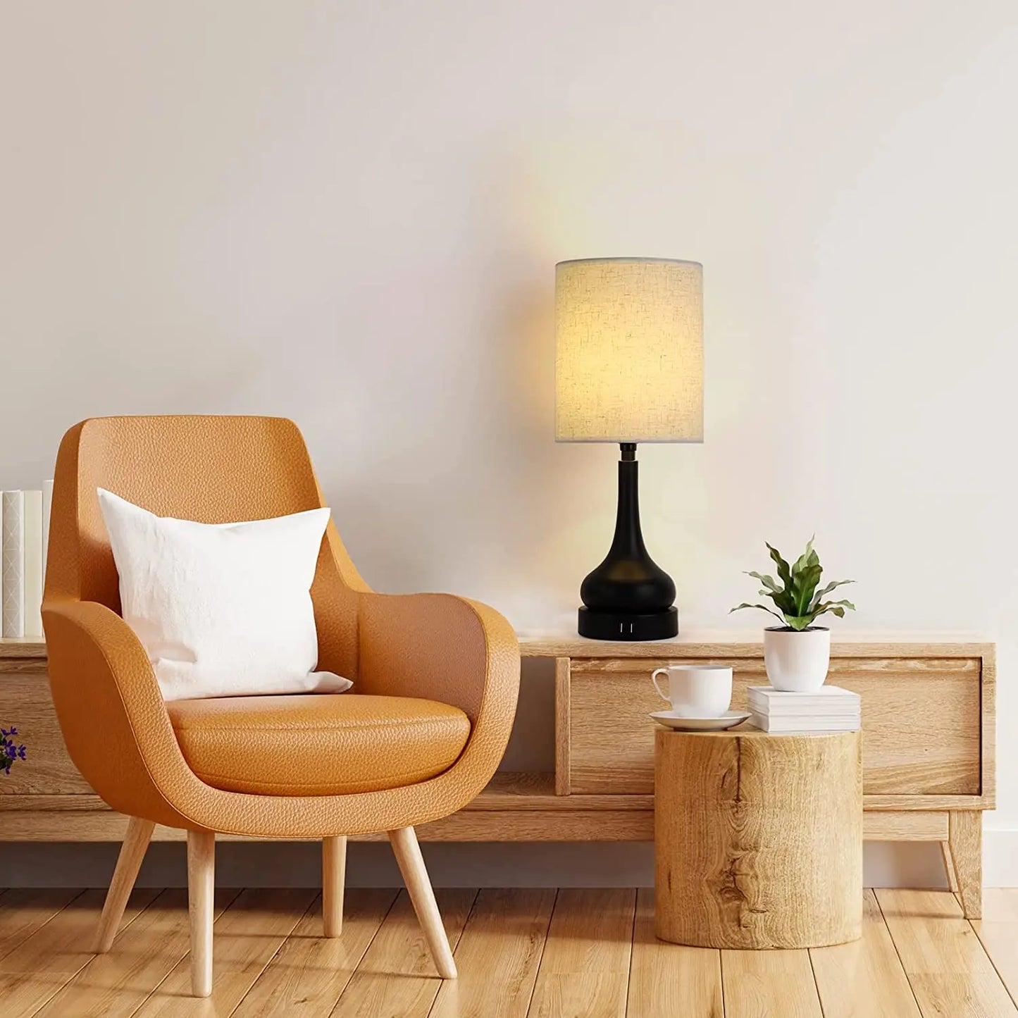 Bedside Lamp Bedroom Table Lamp Set of 2 with Touch Control and USB Charging Ports