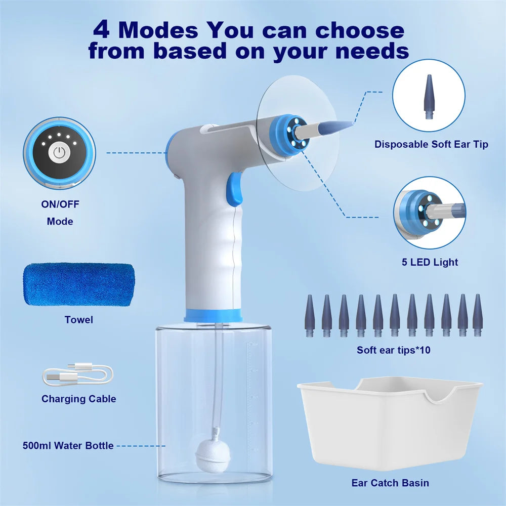 Electric Ear Wax Removal Kit with Light Ear Irrigation and Four Pressure Modes Safe and Effective Ear Cleaning System