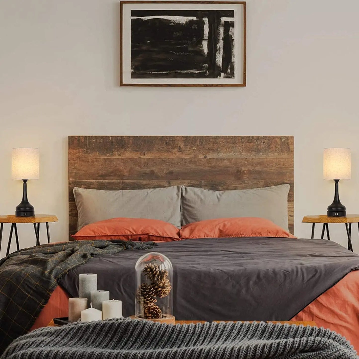 Bedside Lamp Bedroom Table Lamp Set of 2 with Touch Control and USB Charging Ports