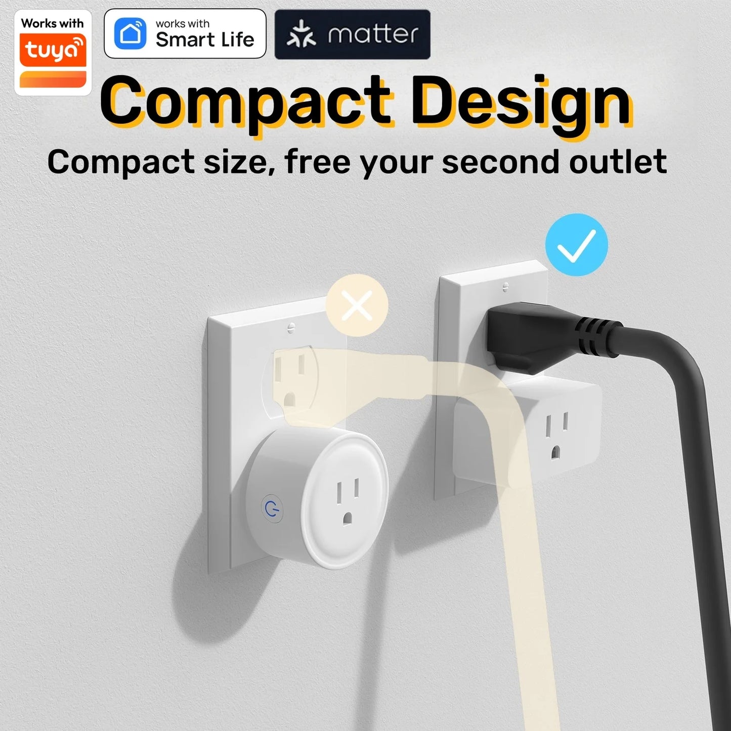 Matter WiFi Mini Smart Socket with Voice Control and Timing