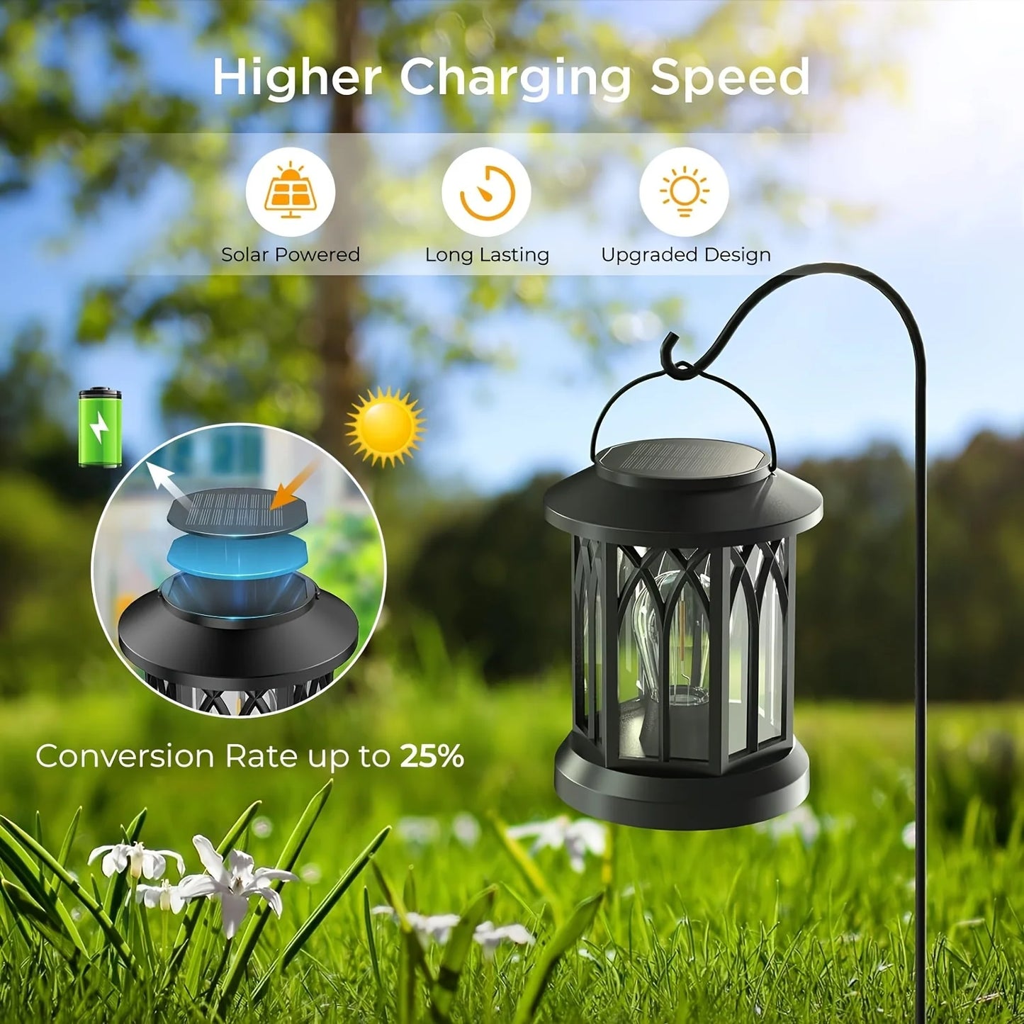 2 Pack Upgraded Bright Solar Lantern Lights Outdoor Warm Light