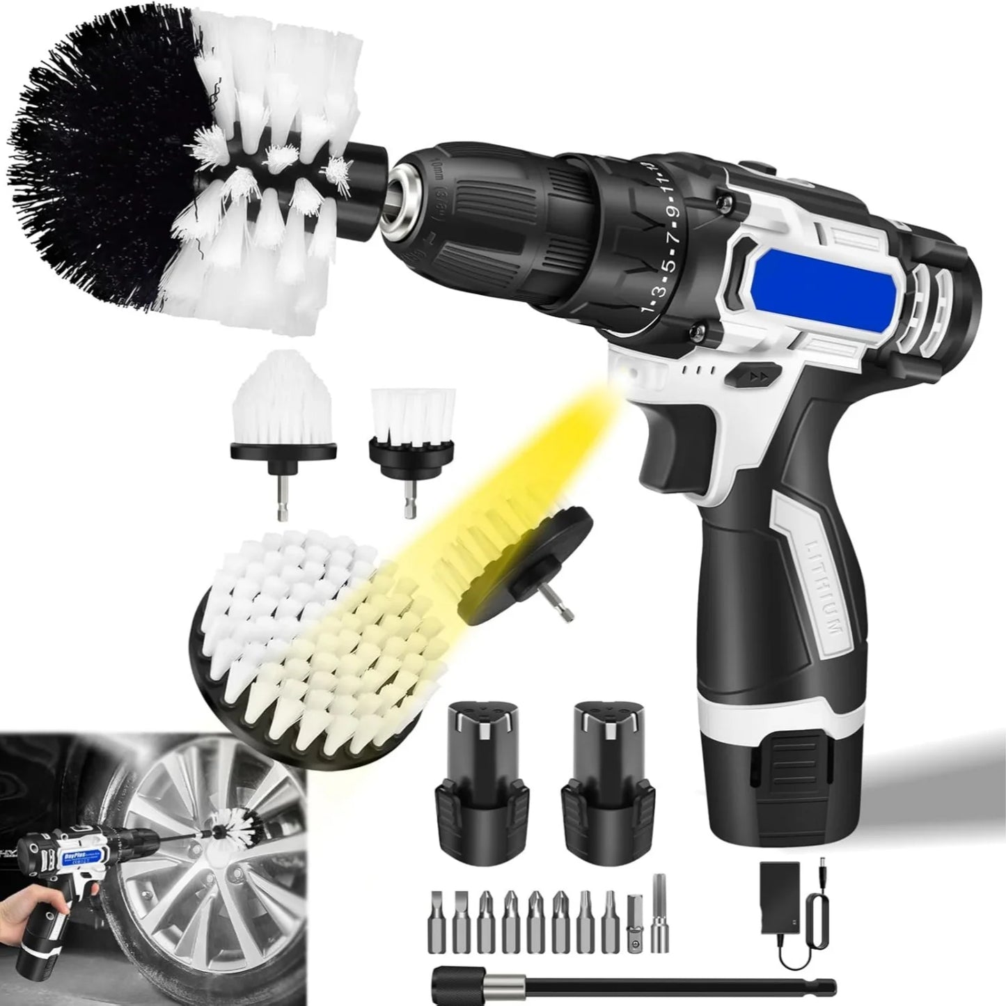 Electric Cleaning Brush Kit for Car Tyres and Tools
