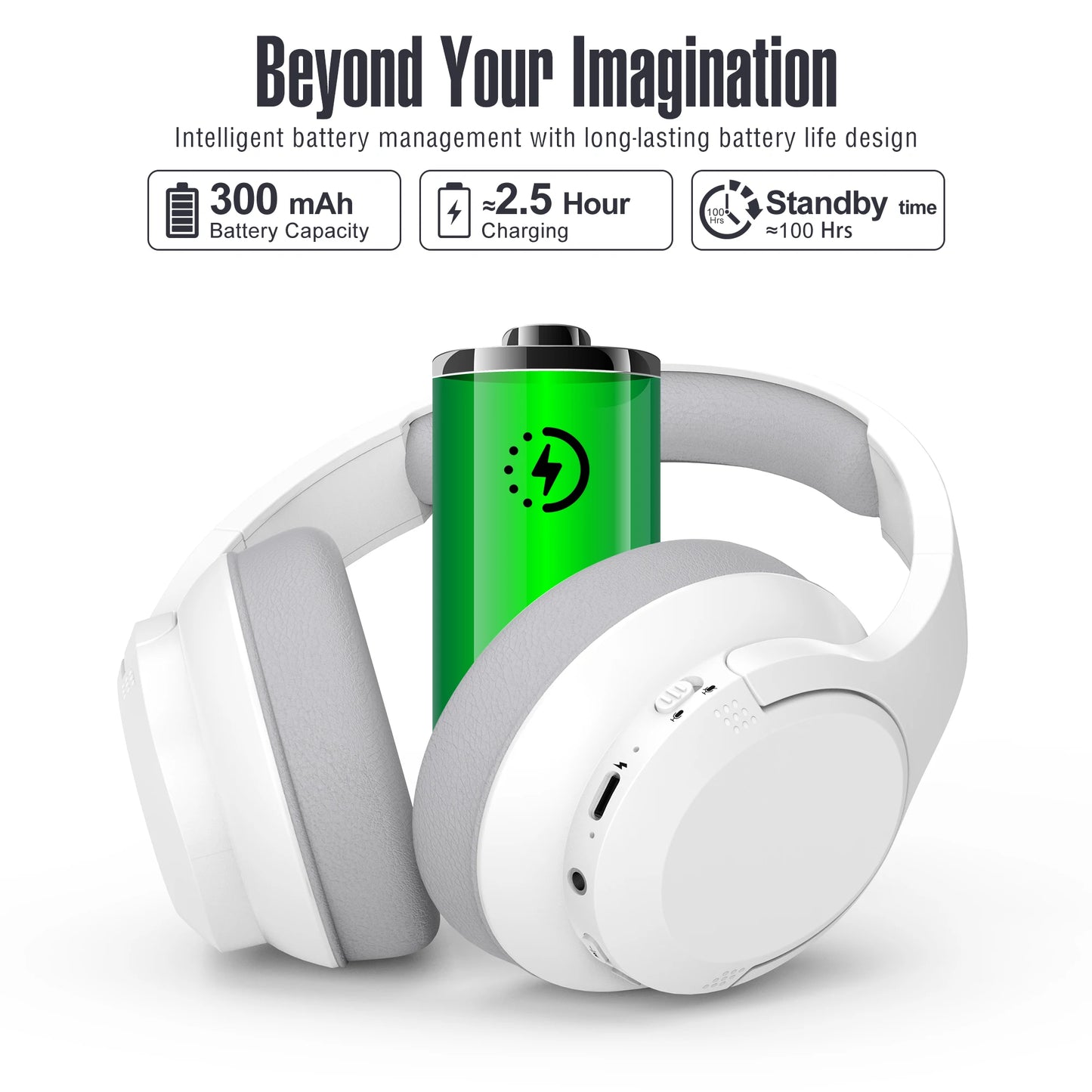 Bluetooth Wireless Over-Ear Headphones with Long Playtime and Microphone