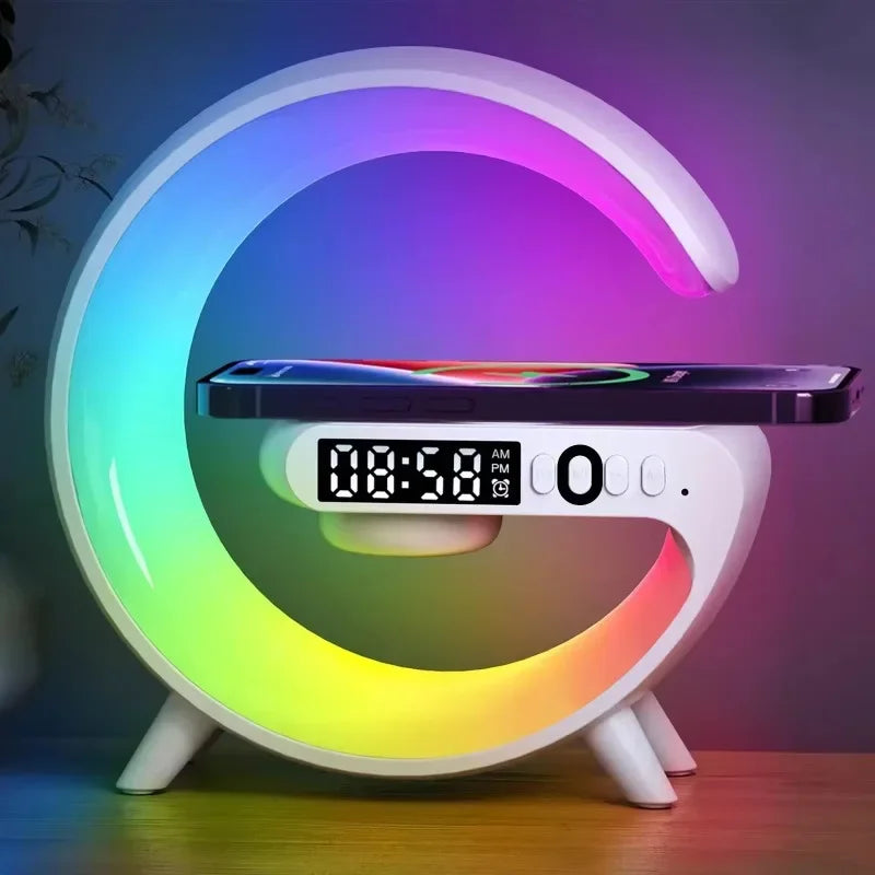 Christmas Gift 5.9" Fast Wireless Charger Desktop Stand Bluetooth Speaker RGB Atmosphere Lamp for iPhone Samsung