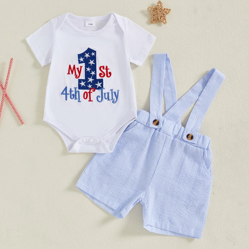 Infant Boys Independence Day Outfits American Flag Romper Set