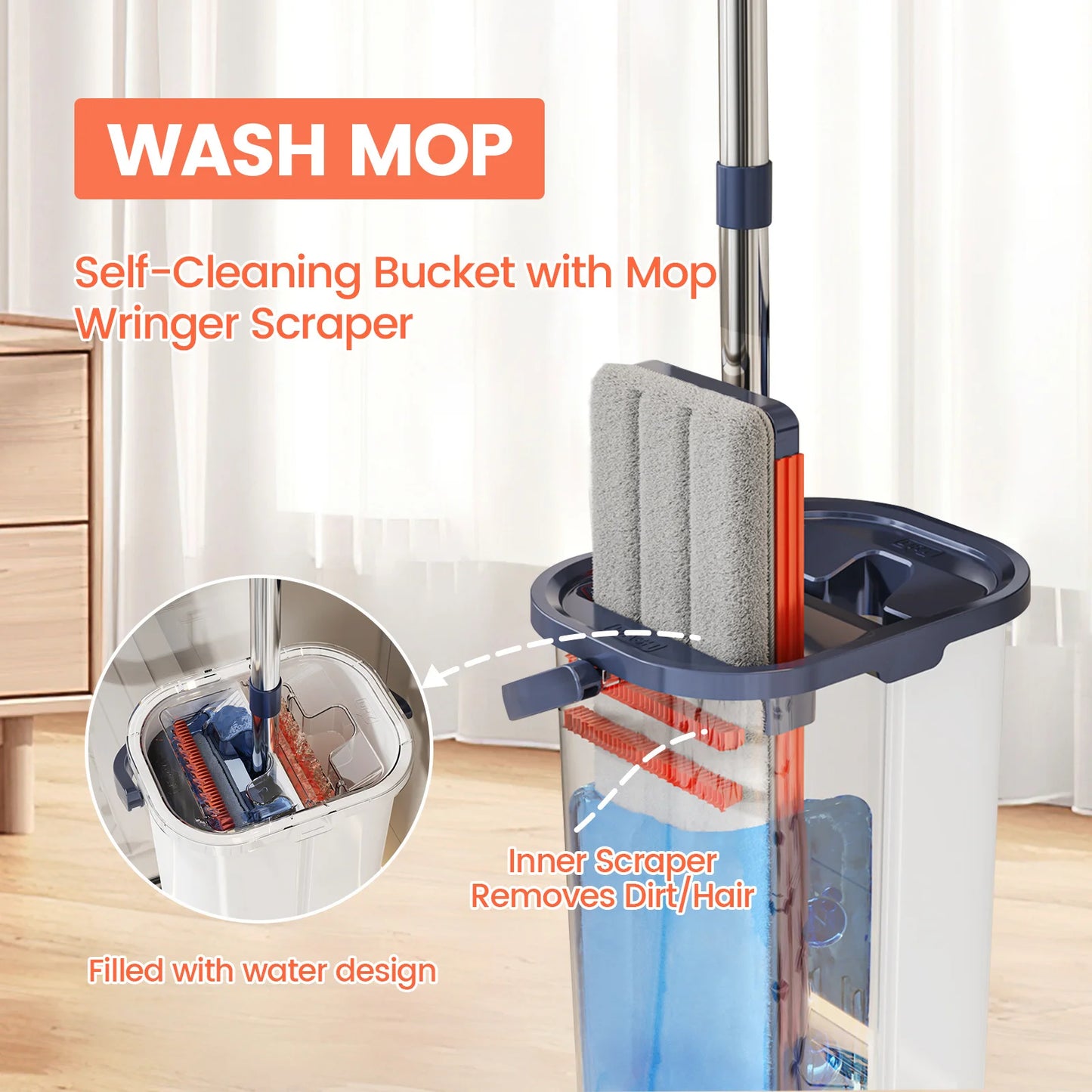 Easy Clean Floor Washing Mop with Separate Water Bucket