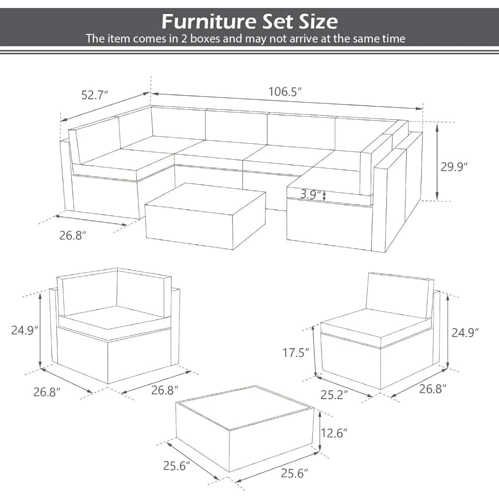 7 Piece Outdoor Patio Furniture Set with Grey Wicker Chair