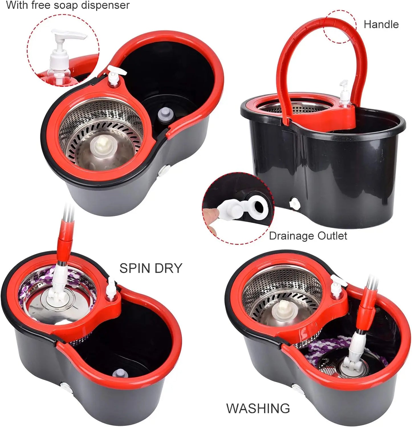 360 Degree Spin Mop Bucket Set with Stainless Steel Basket