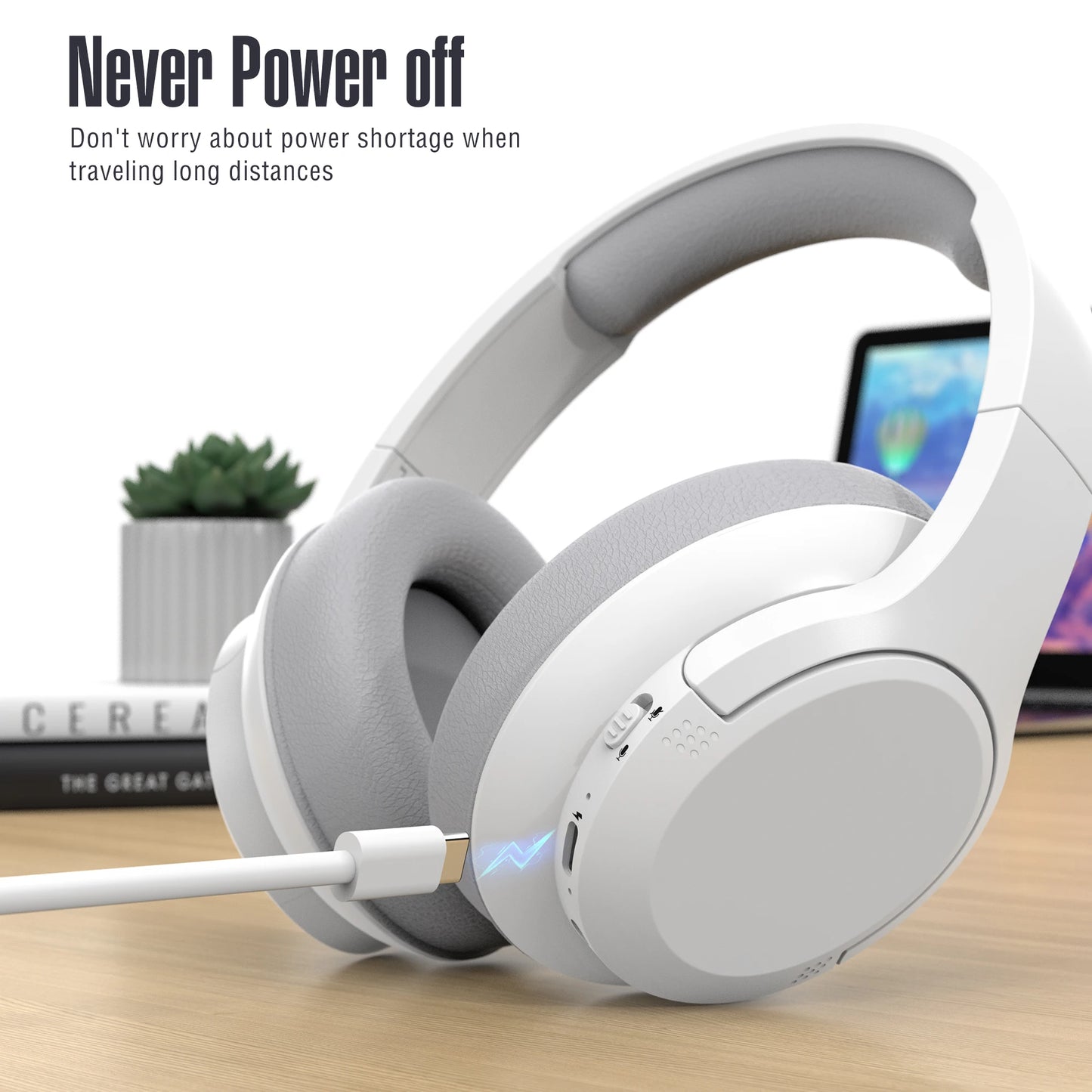 Bluetooth Wireless Over-Ear Headphones with Long Playtime and Microphone