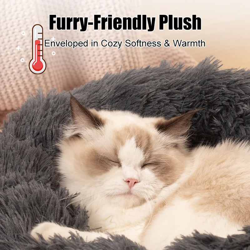 50-100cm Calming Donut Bed For Dog and Cat Super Soft Plush