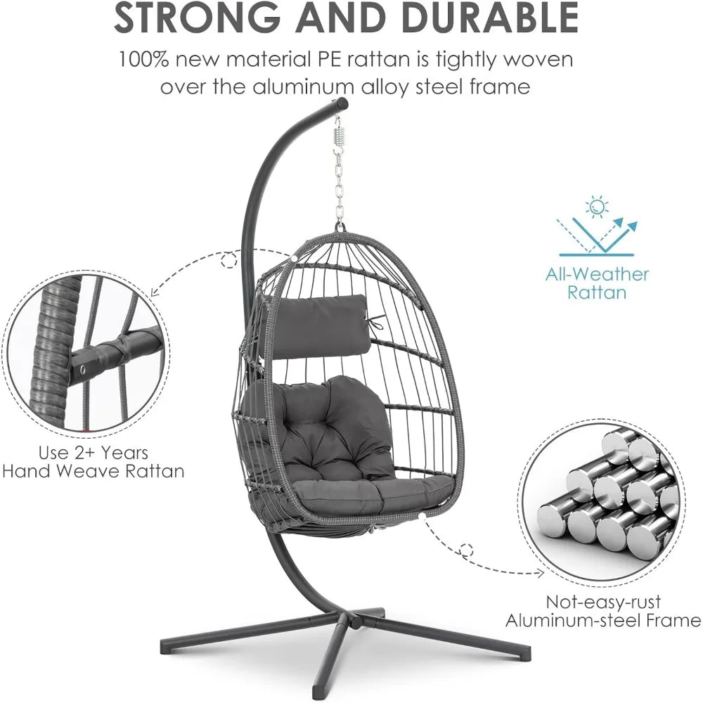 Swing Egg Chair Hammock with Aluminum Frame and Cushion