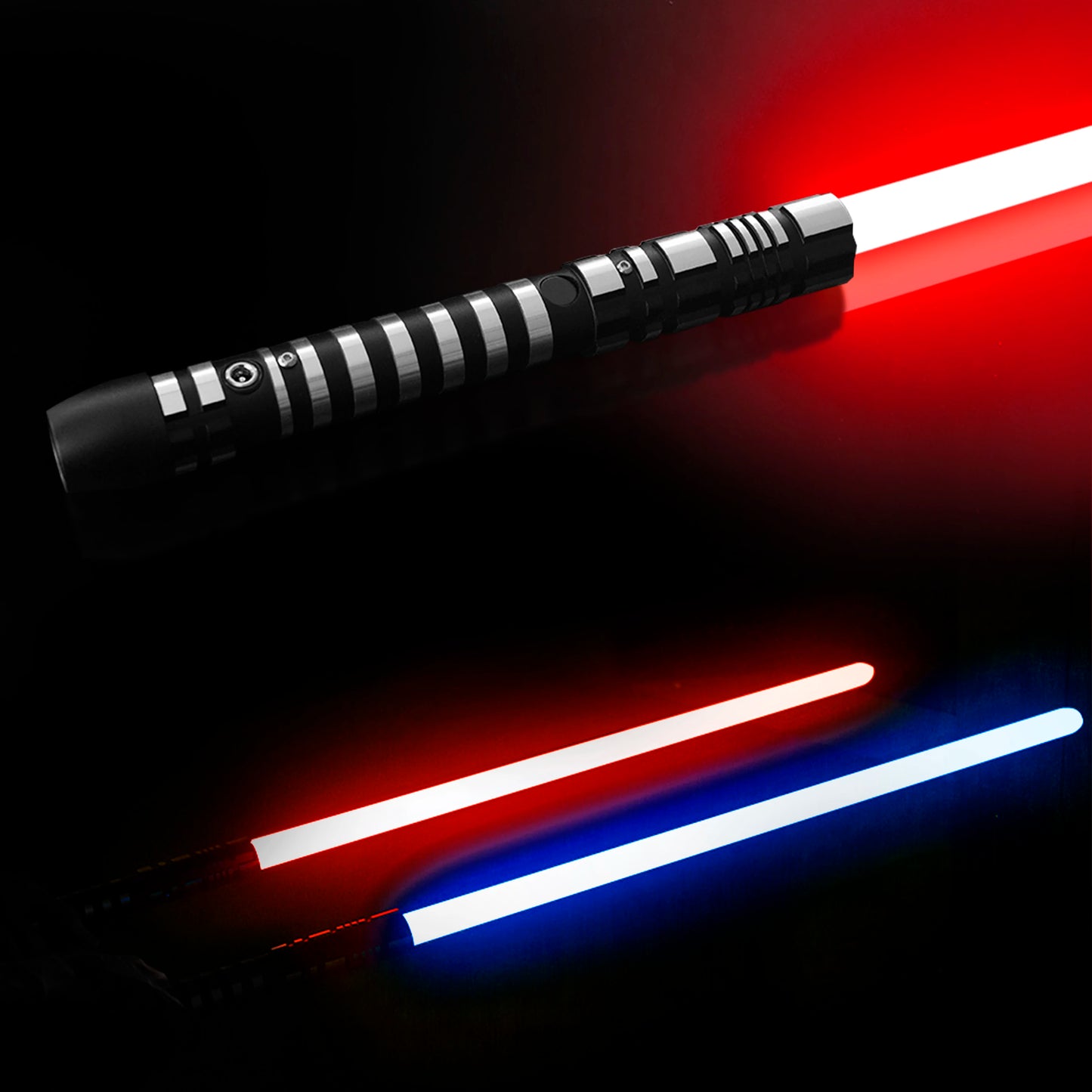 PHS Dueling Lightsabers 4 Modes Sounds Black Metal Hilt Light Up Sword Toys for Adults Birthday Party Favors 99cm