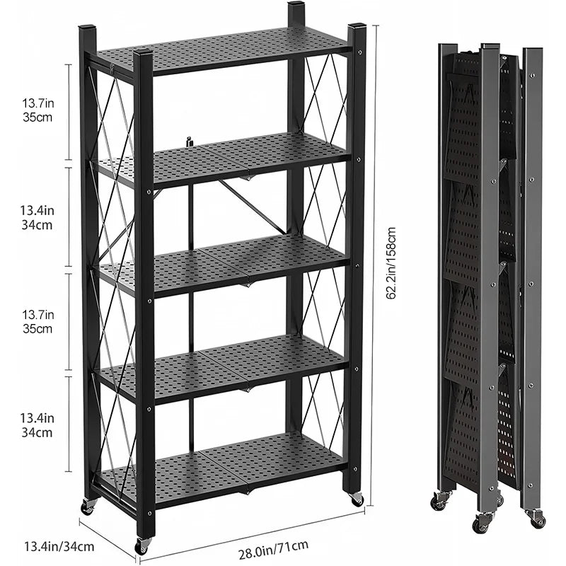 Heavy-Duty Foldable Metal Storage Rack with Sturdy Wheels