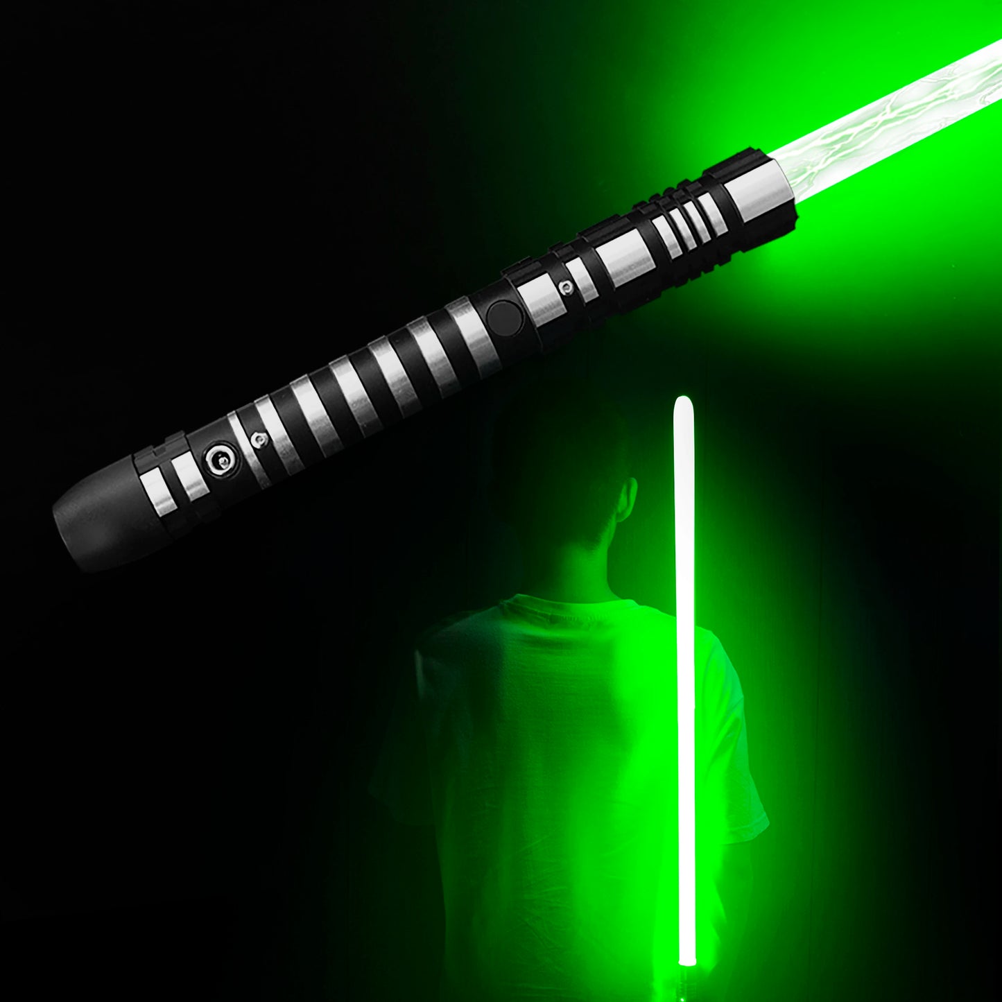PHS Dueling Lightsabers 4 Modes Sounds Black Metal Hilt Light Up Sword Toys for Adults Birthday Party Favors 99cm