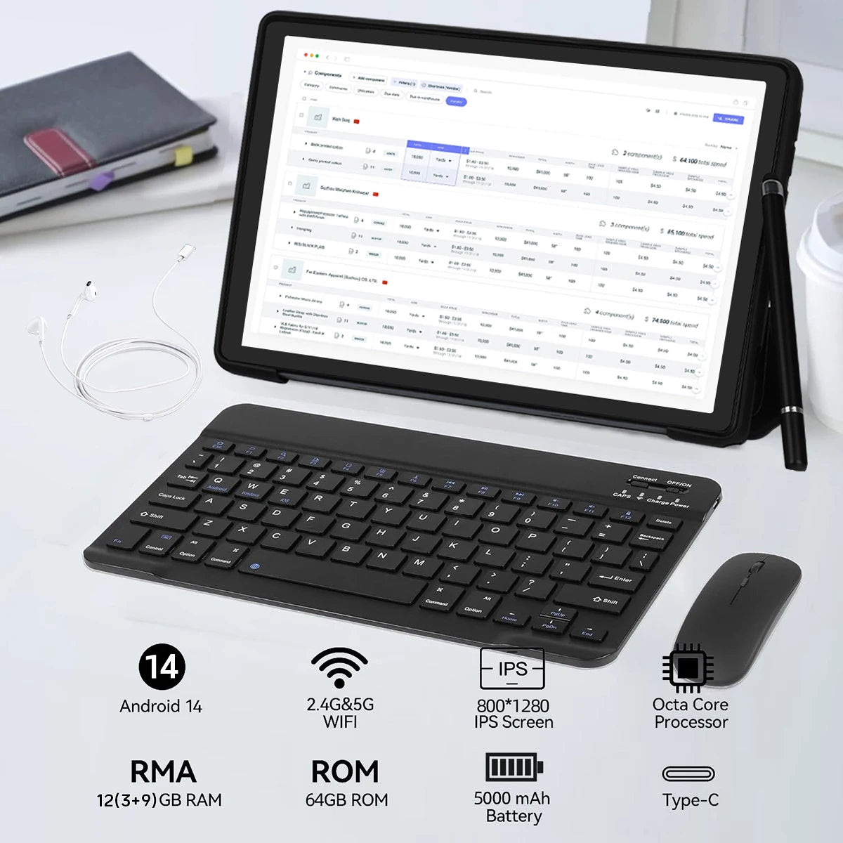 A10L Android Tablet with Keyboard Mouse and Stylus Accessories