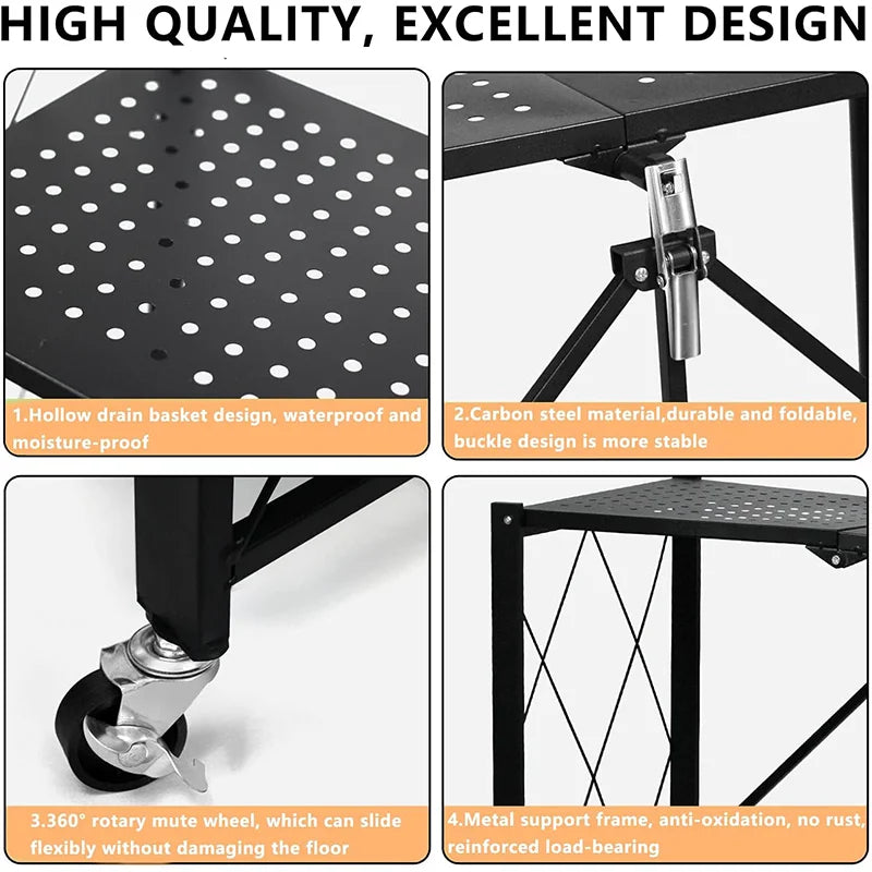 Heavy-Duty Foldable Metal Storage Rack with Sturdy Wheels