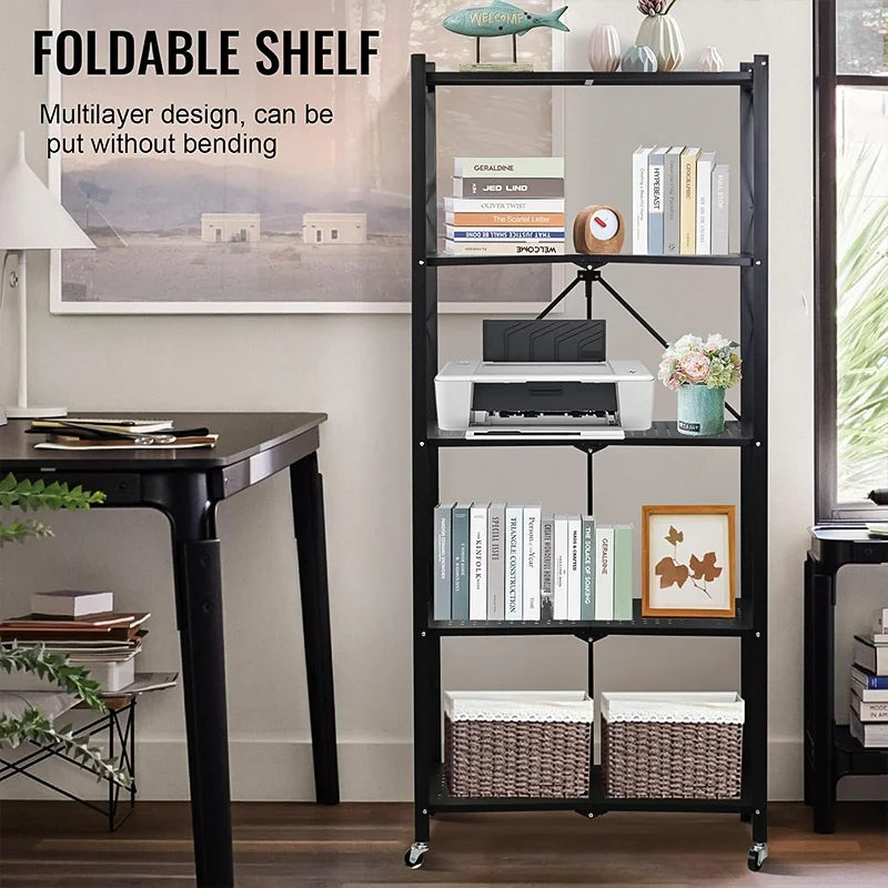 Heavy-Duty Foldable Metal Storage Rack with Sturdy Wheels