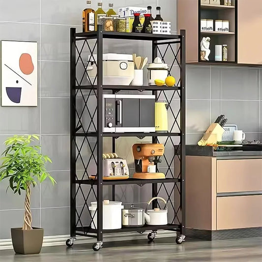 Heavy-Duty Foldable Metal Storage Rack with Sturdy Wheels