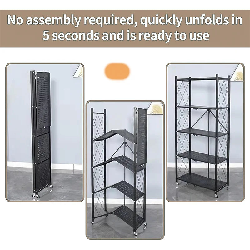 Heavy-Duty Foldable Metal Storage Rack with Sturdy Wheels