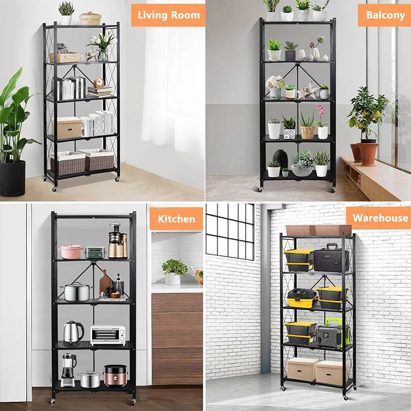 Heavy-Duty Foldable Metal Storage Rack with Sturdy Wheels