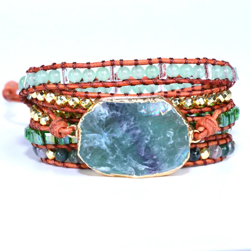 Natural Green Crystal Quartz Boho Wrap Bracelet for Women