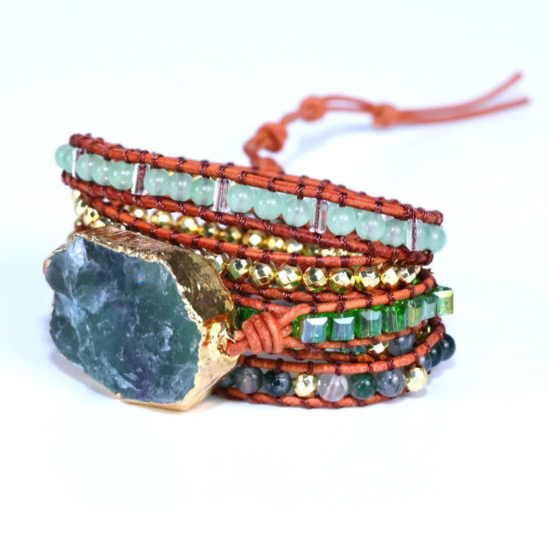 Natural Green Crystal Quartz Boho Wrap Bracelet for Women