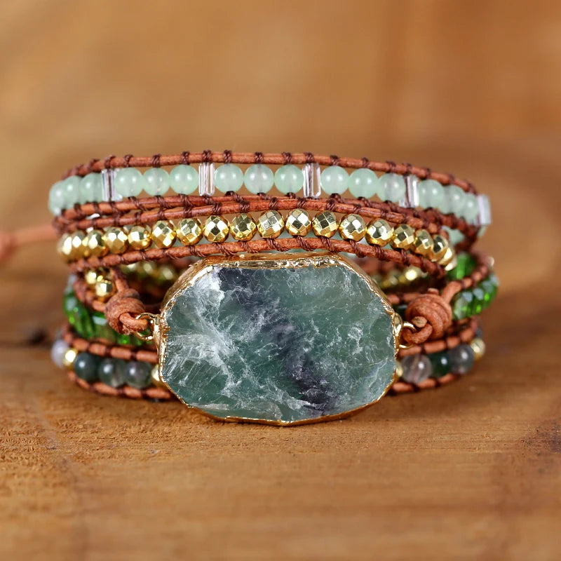 Natural Green Crystal Quartz Boho Wrap Bracelet for Women