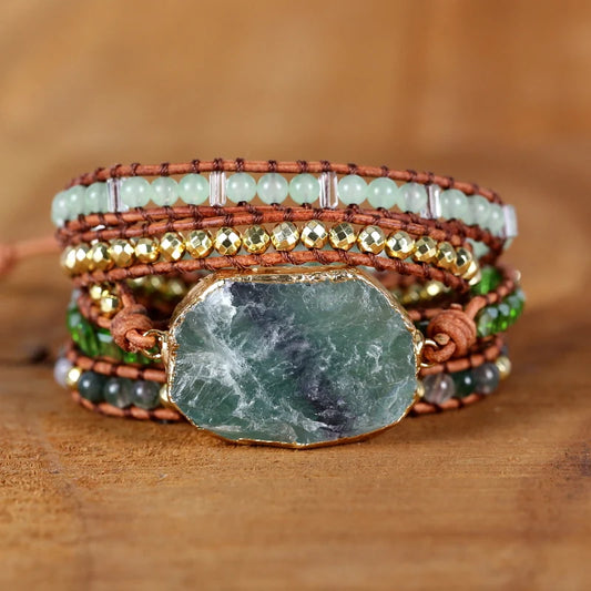 Natural Green Crystal Quartz Boho Wrap Bracelet for Women