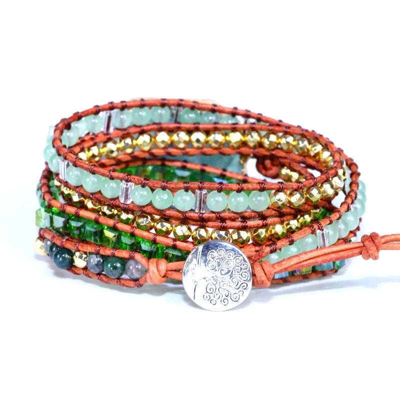 Natural Green Crystal Quartz Boho Wrap Bracelet for Women