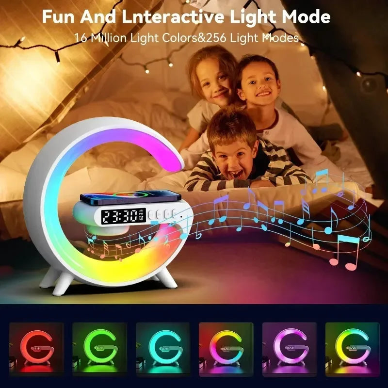 Christmas Gift 5.9" Fast Wireless Charger Desktop Stand Bluetooth Speaker RGB Atmosphere Lamp for iPhone Samsung