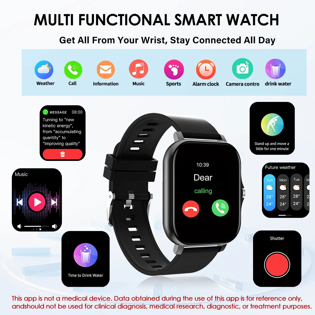 Smart Watch Bluetooth Call Smartwatch Touch Dial Music Fitness