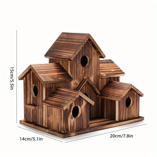 Handmade 6-Hole Hanging Outdoor Bird House for Gardening Decoration and Bird Habitat