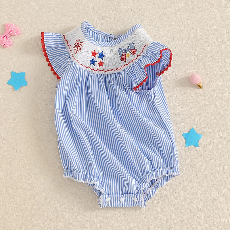 Independence Day Infant Baby Girls Romper Fly Sleeve Bodysuit