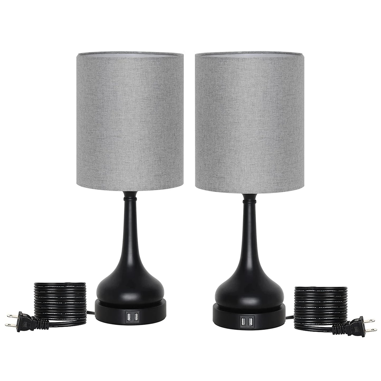 Bedside Lamp Bedroom Table Lamp Set of 2 with Touch Control and USB Charging Ports