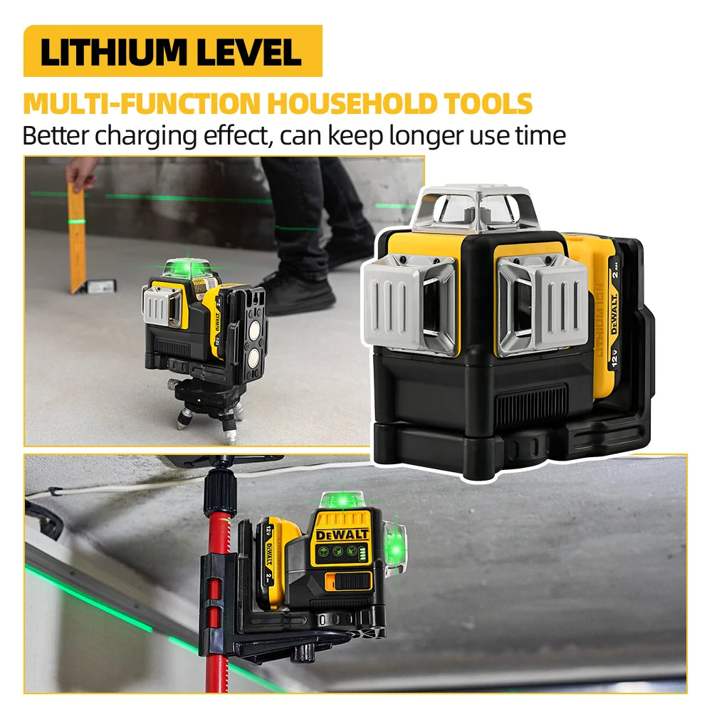 DEWALT Laser Level DW089LG 12 Line 3 Sides 360 Degrees Green Beam Laser 12V Lithium Battery Outdoor Light Level Meter