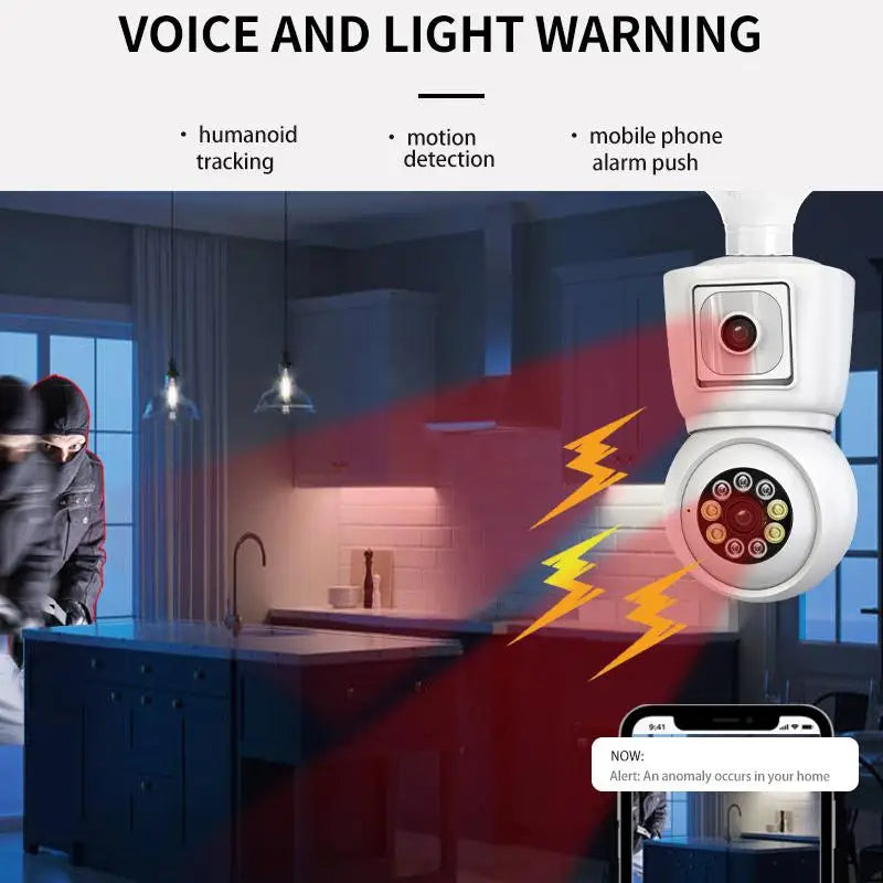 8MP E27 Bulb WiFi Camera 4K Dual Lens Dual Screen Auto Tracking Night Vision Two Way Audio CCTV Security ICSEE