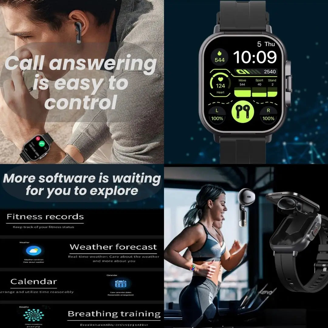 2 in 1 Smartwatch with Earbuds for Sports and Calls