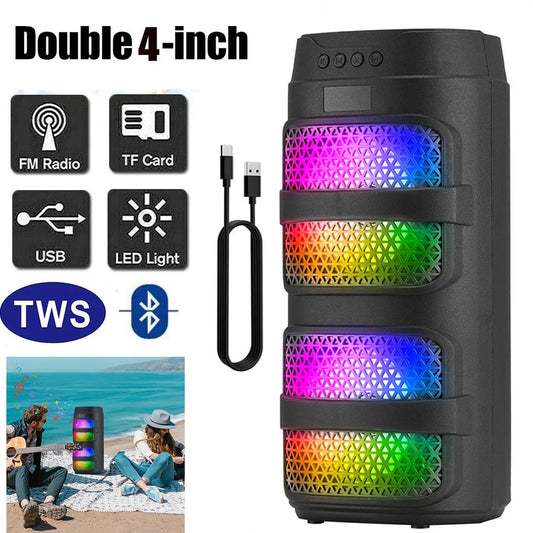 Portable Bluetooth Speaker with Subwoofer and LED Lights