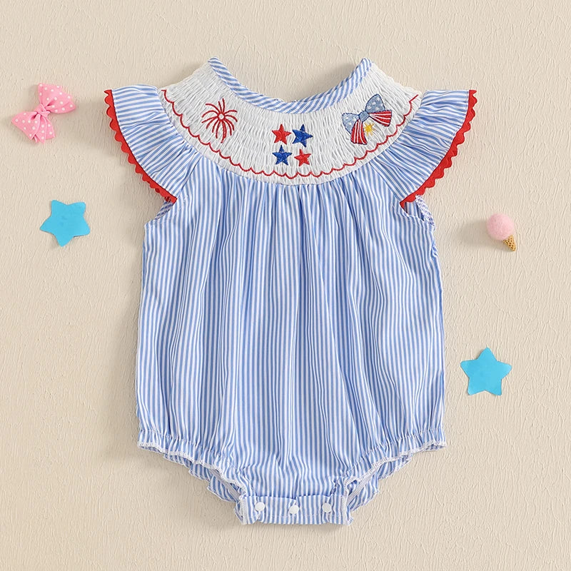 Independence Day Infant Baby Girls Romper Fly Sleeve Bodysuit
