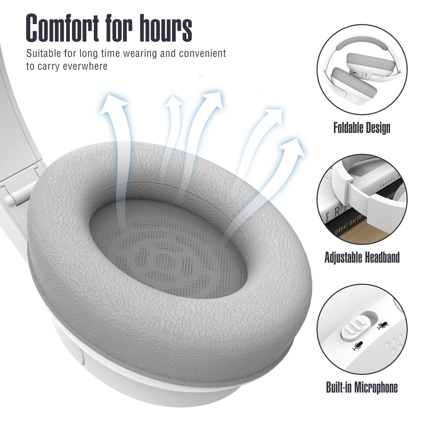 Bluetooth Wireless Over-Ear Headphones with Long Playtime and Microphone