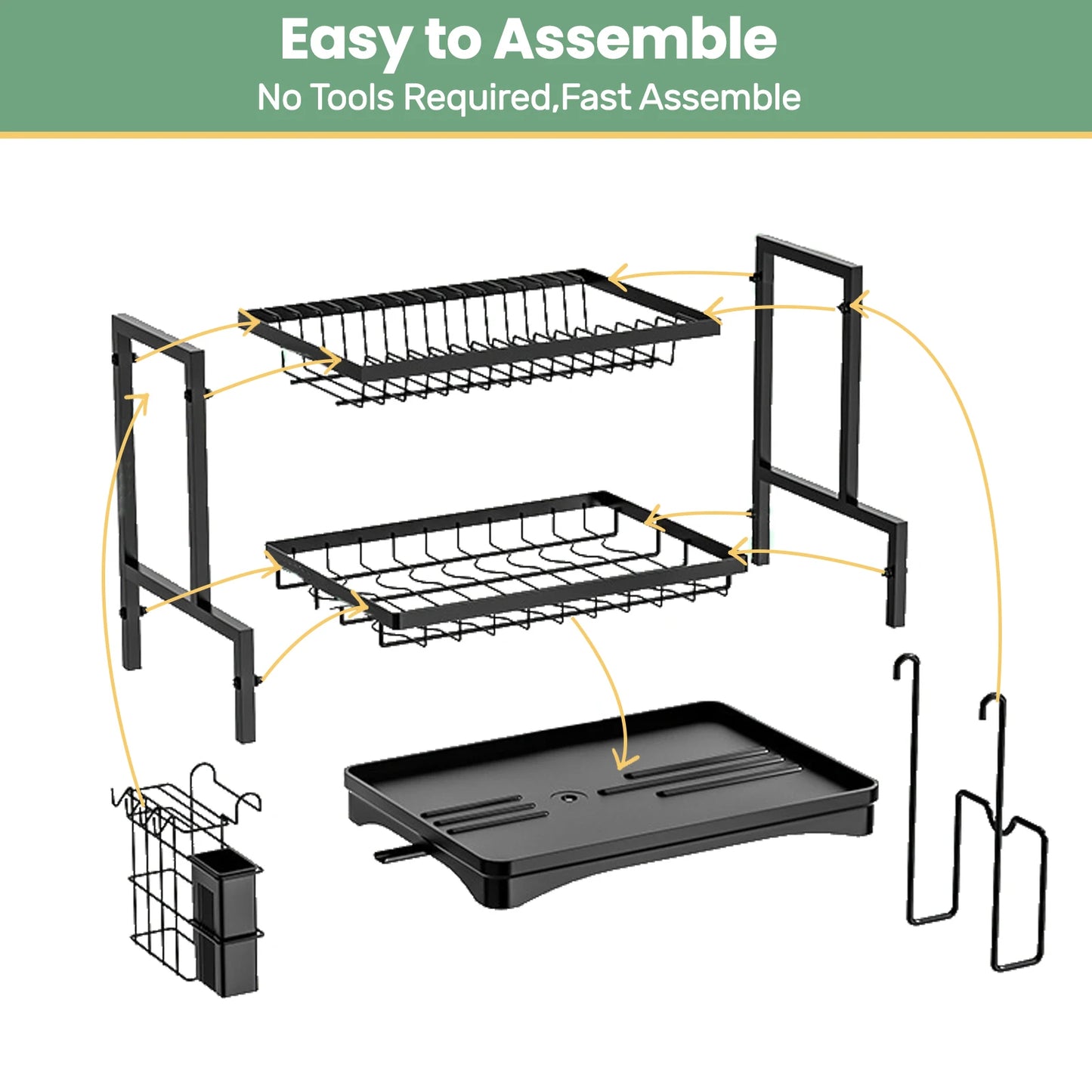 Two Tier Rustproof Dish Drainer Rack with Drip Tray
