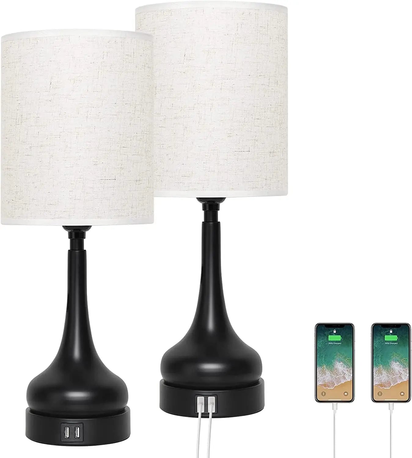 Bedside Lamp Bedroom Table Lamp Set of 2 with Touch Control and USB Charging Ports