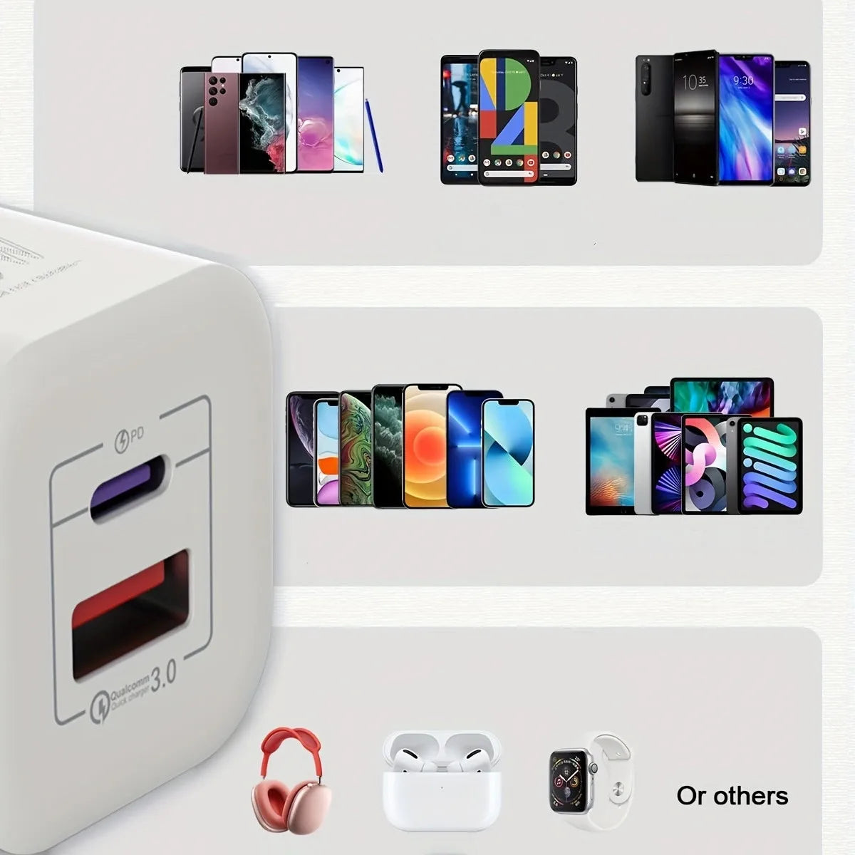 38W PD USB C Fast Charger With EU US UK Plugs For Phones