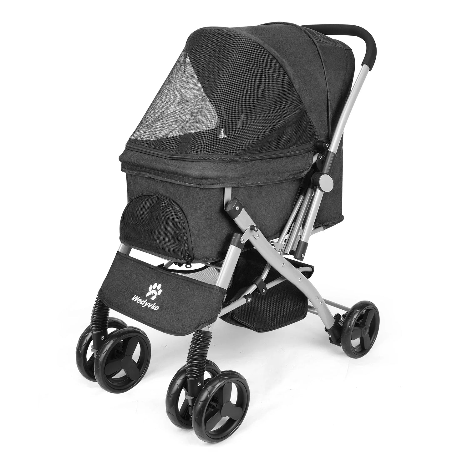 Foldable Cat Dog Stroller Detachable Easy Assembly Pet Travel Carrier With Shock Absorption Folding Resistant To Dirt